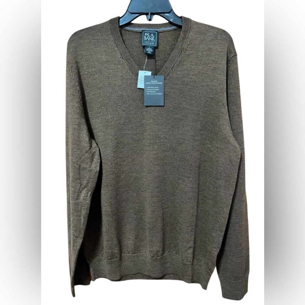 NWT Jos. A. Bank Solid V-Neck Traveler Merino Wool Sweater Size L - Picture 1 of 8